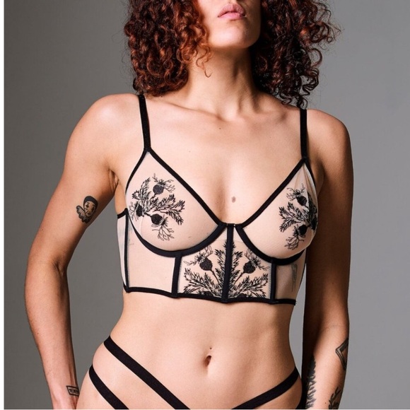 Thistle & Spire Verona Longline Bra Bralette Embroidered Sheer 32A NWT - Picture 1 of 5